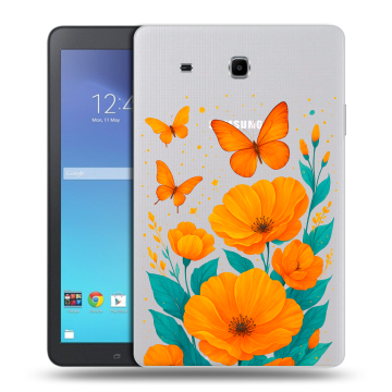 Силиконовый чехол на Samsung Galaxy Tab E 9.6 с принтом цветы бабочки