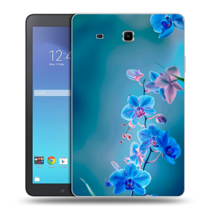 Силиконовый чехол на Samsung Galaxy Tab E 9.6 с принтом Голубые цветы Силиконовый чехол на Samsung Galaxy Tab E 9.6 с принтом Голубые цветы