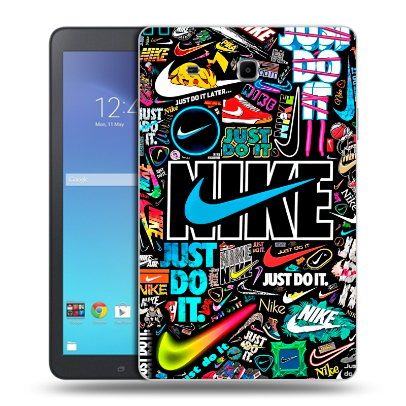 Силиконовый чехол на Samsung Galaxy Tab E 9.6 с принтом найк nike черный Силиконовый чехол на Samsung Galaxy Tab E 9.6 с принтом найк nike черный