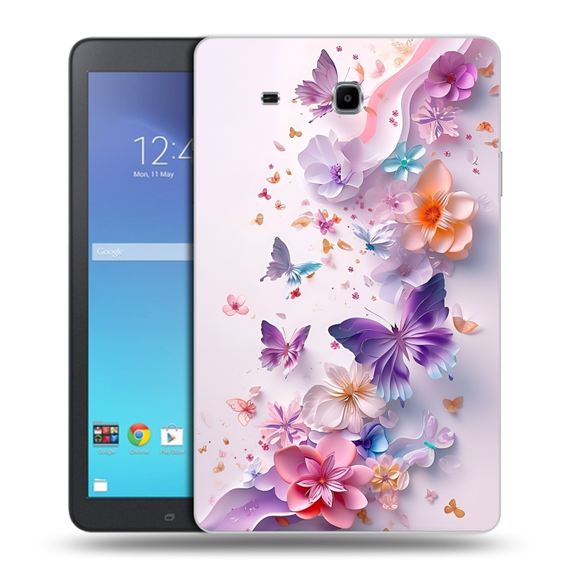 Силиконовый чехол на Samsung Galaxy Tab E 9.6 с принтом цветы бабочки Силиконовый чехол на Samsung Galaxy Tab E 9.6 с принтом цветы бабочки