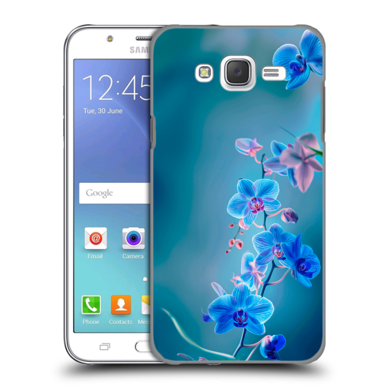 Силиконовый чехол на Samsung Galaxy J5 с принтом Голубые цветы Силиконовый чехол на Samsung Galaxy J5 с принтом Голубые цветы