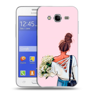 Пластиковый чехол на Samsung Galaxy J7 с принтом Девушка и букет Пластиковый чехол на Samsung Galaxy J7 с принтом Девушка и букет