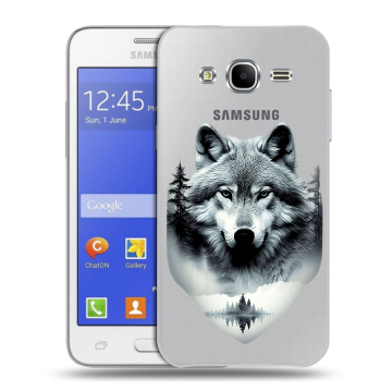 Пластиковый чехол на Samsung Galaxy J7 с принтом Волк в лесу Пластиковый чехол на Samsung Galaxy J7 с принтом Волк в лесу