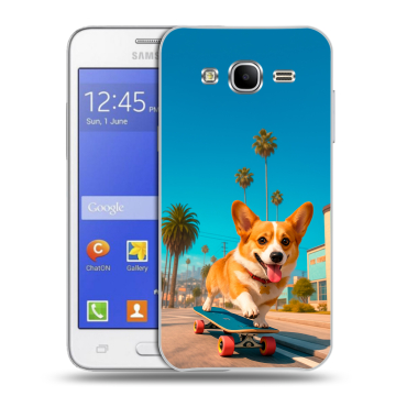 Пластиковый чехол на Samsung Galaxy J7 с принтом Корги на скейте Пластиковый чехол на Samsung Galaxy J7 с принтом Корги на скейте