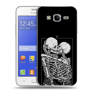 Пластиковый чехол на Samsung Galaxy J7 с принтом Поцелуй скелетов Пластиковый чехол на Samsung Galaxy J7 с принтом Поцелуй скелетов