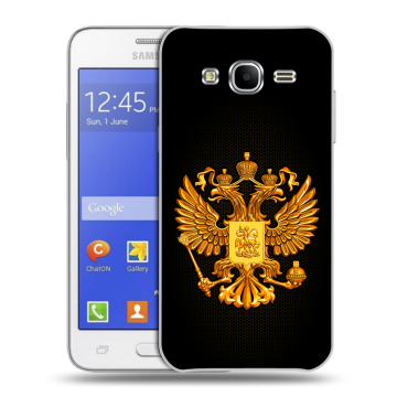 Пластиковый чехол на Samsung Galaxy J7 с принтом Герб России желтый Пластиковый чехол на Samsung Galaxy J7 с принтом Герб России желтый