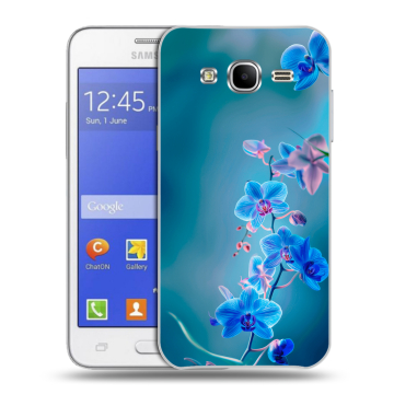 Пластиковый чехол на Samsung Galaxy J7 с принтом Голубые цветы Пластиковый чехол на Samsung Galaxy J7 с принтом Голубые цветы