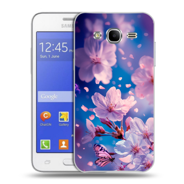 Пластиковый чехол на Samsung Galaxy J7 с принтом цветы бабочки Пластиковый чехол на Samsung Galaxy J7 с принтом цветы бабочки
