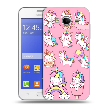 Пластиковый чехол на Samsung Galaxy J7 с принтом Единороги и радуга Пластиковый чехол на Samsung Galaxy J7 с принтом Единороги и радуга
