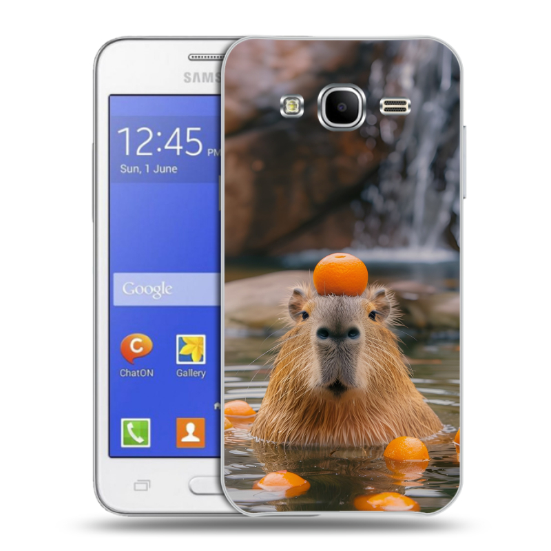 Пластиковый чехол на Samsung Galaxy J7 с принтом Капибара с апельсином Пластиковый чехол на Samsung Galaxy J7 с принтом Капибара с апельсином