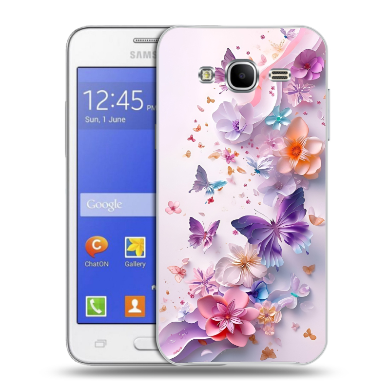 Пластиковый чехол на Samsung Galaxy J7 с принтом цветы бабочки Пластиковый чехол на Samsung Galaxy J7 с принтом цветы бабочки