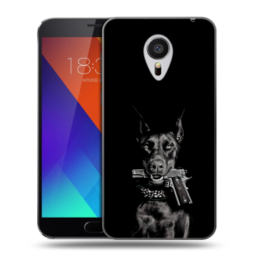 Пластиковый чехол на Meizu MX5 с принтом Доберман и пистолет