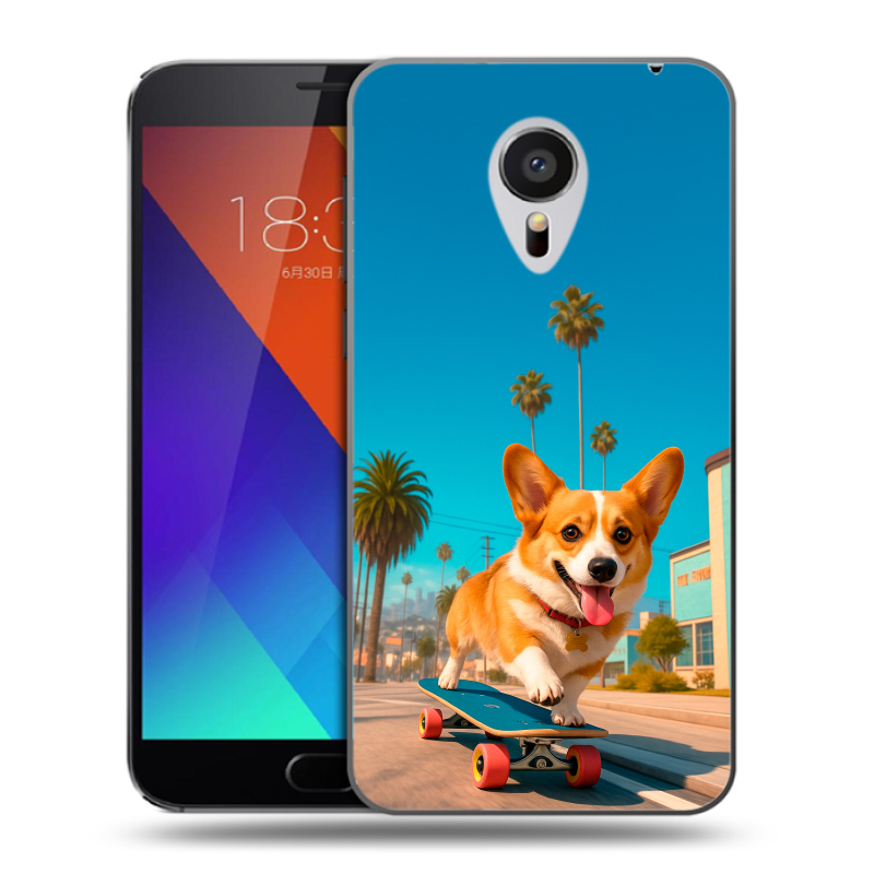 Пластиковый чехол на Meizu MX5 с принтом Корги на скейте Пластиковый чехол на Meizu MX5 с принтом Корги на скейте