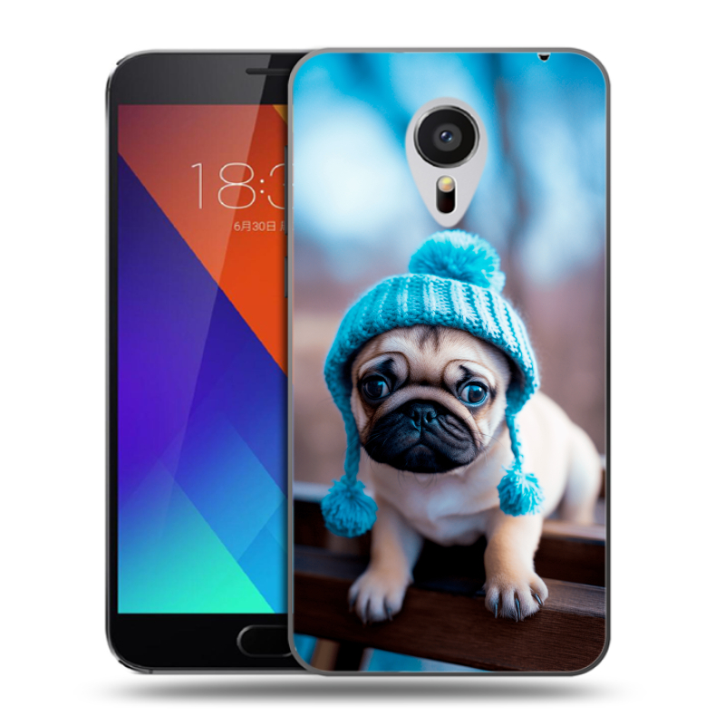 Пластиковый чехол на Meizu MX5 с принтом Мопс в шапке Пластиковый чехол на Meizu MX5 с принтом Мопс в шапке