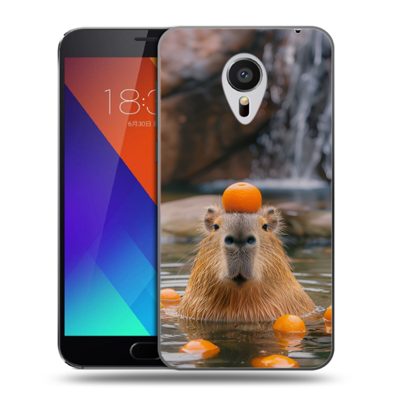 Пластиковый чехол на Meizu MX5 с принтом Капибара с апельсином Пластиковый чехол на Meizu MX5 с принтом Капибара с апельсином