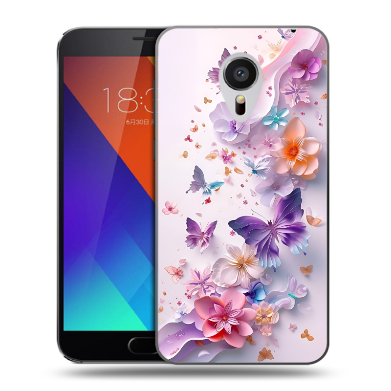 Пластиковый чехол на Meizu MX5 с принтом цветы бабочки Пластиковый чехол на Meizu MX5 с принтом цветы бабочки