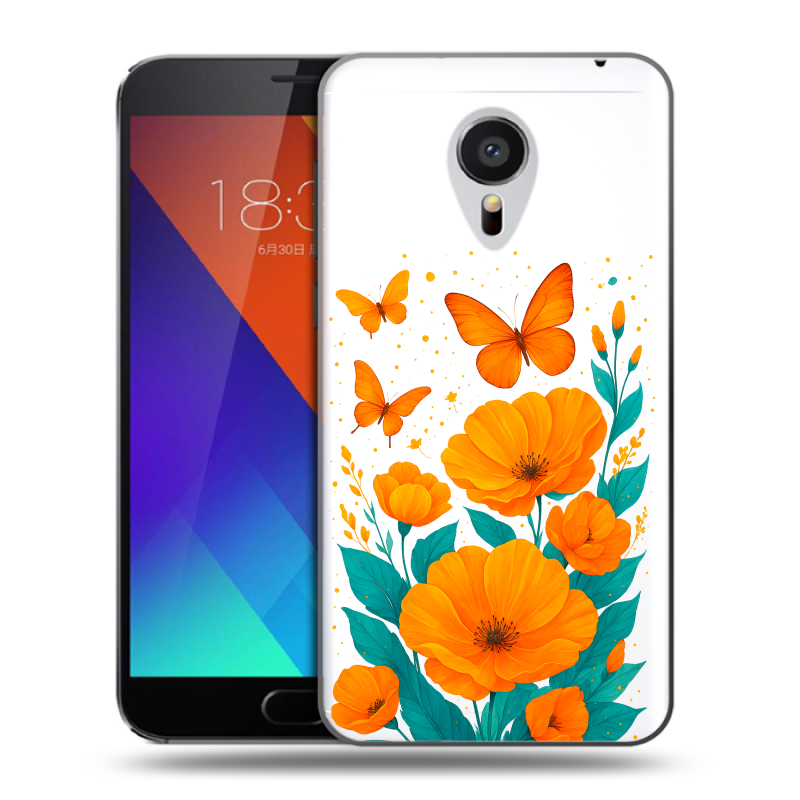 Пластиковый чехол на Meizu MX5 с принтом цветы бабочки Пластиковый чехол на Meizu MX5 с принтом цветы бабочки