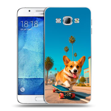 Пластиковый чехол на Samsung Galaxy A8 с принтом Корги на скейте