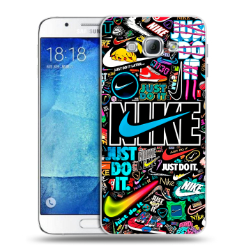 Пластиковый чехол на Samsung Galaxy A8 с принтом найк nike черный