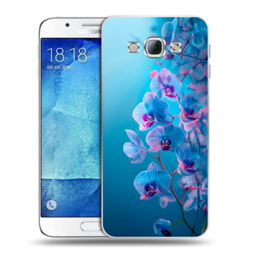 Пластиковый чехол на Samsung Galaxy A8 с принтом голубые орхидеи Пластиковый чехол на Samsung Galaxy A8 с принтом голубые орхидеи