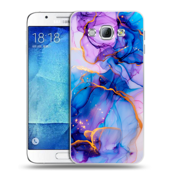 Пластиковый чехол на Samsung Galaxy A8 с принтом синий мрамор