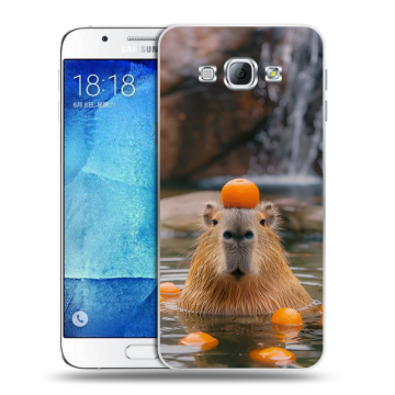 Пластиковый чехол на Samsung Galaxy A8 с принтом Капибара с апельсином Пластиковый чехол на Samsung Galaxy A8 с принтом Капибара с апельсином