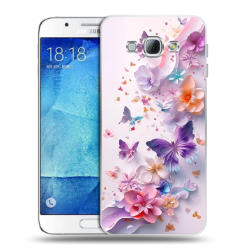 Пластиковый чехол на Samsung Galaxy A8 с принтом цветы бабочки