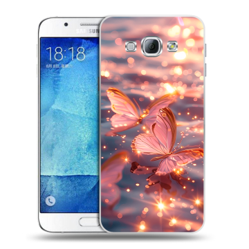 Пластиковый чехол на Samsung Galaxy A8 с принтом бабочки розовые