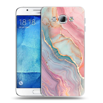 Пластиковый чехол на Samsung Galaxy A8 с принтом розовый мрамор