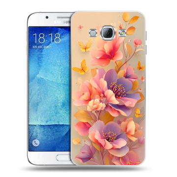 Пластиковый чехол на Samsung Galaxy A8 с принтом Цветы и бабочки Пластиковый чехол на Samsung Galaxy A8 с принтом Цветы и бабочки