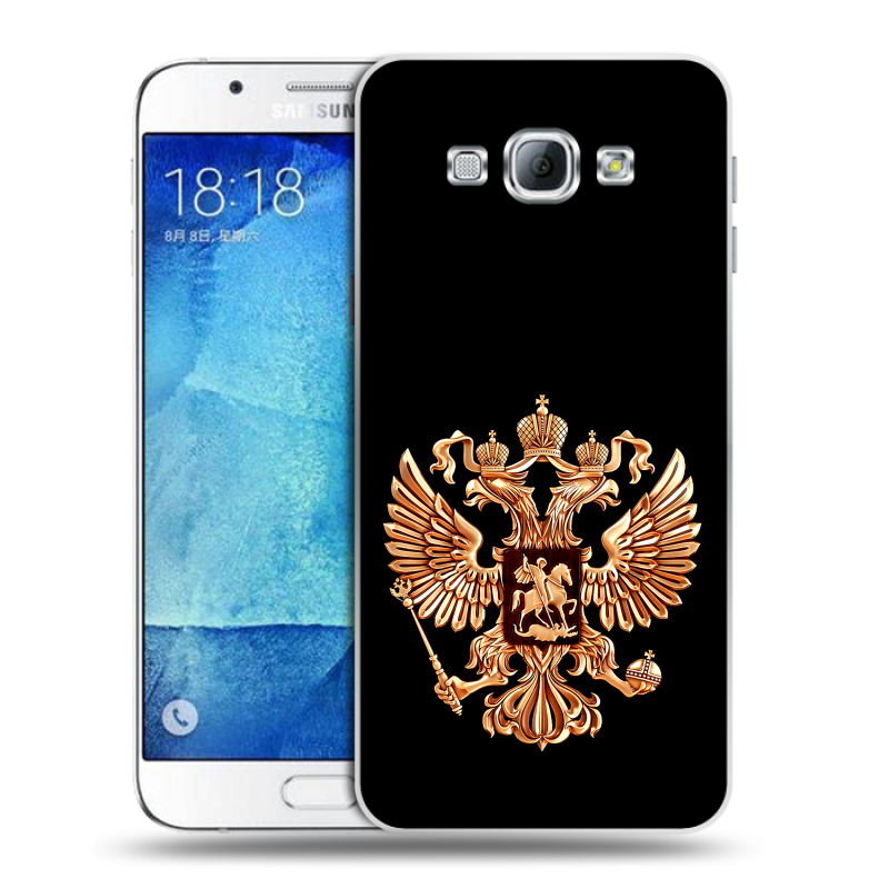 Пластиковый чехол на Samsung Galaxy A8 с принтом Герб России золотой Пластиковый чехол на Samsung Galaxy A8 с принтом Герб России золотой