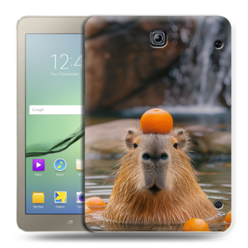 Силиконовый чехол на Samsung Galaxy Tab S2 8.0 с принтом Капибара с апельсином