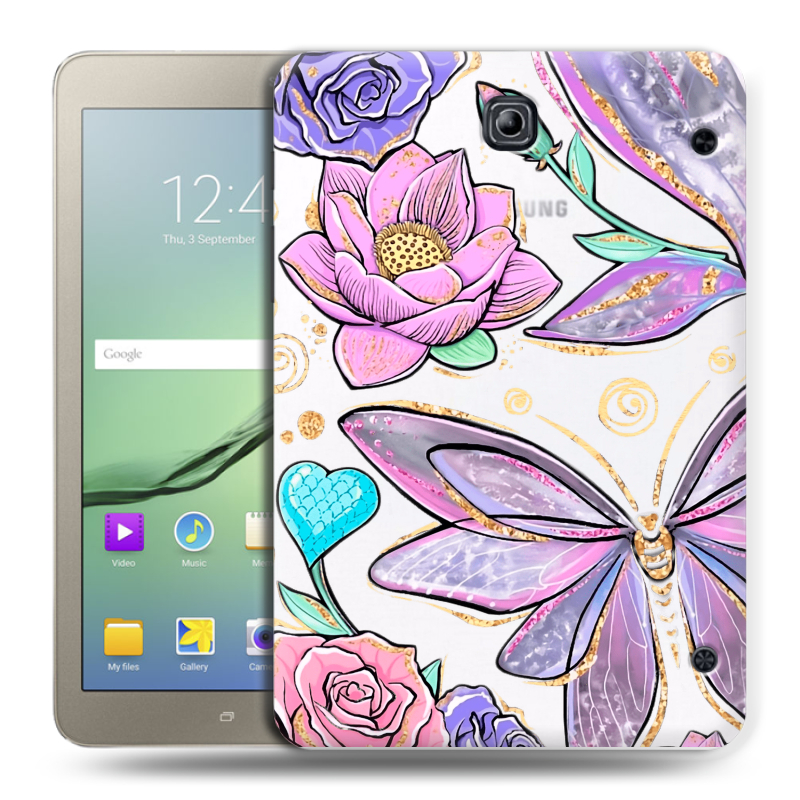 Силиконовый чехол на Samsung Galaxy Tab S2 8.0 с принтом Бабочки и цветы Силиконовый чехол на Samsung Galaxy Tab S2 8.0 с принтом Бабочки и цветы