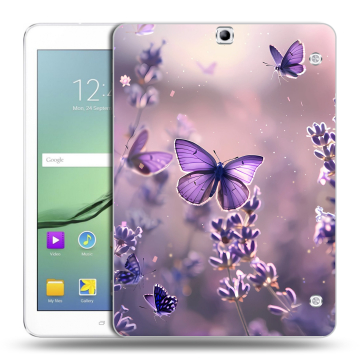 Силиконовый чехол на Samsung Galaxy Tab S2 9.7 с принтом бабочки и лаванда Силиконовый чехол на Samsung Galaxy Tab S2 9.7 с принтом бабочки и лаванда
