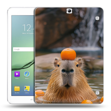 Силиконовый чехол на Samsung Galaxy Tab S2 9.7 с принтом Капибара с апельсином