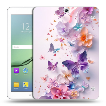 Силиконовый чехол на Samsung Galaxy Tab S2 9.7 с принтом цветы бабочки Силиконовый чехол на Samsung Galaxy Tab S2 9.7 с принтом цветы бабочки