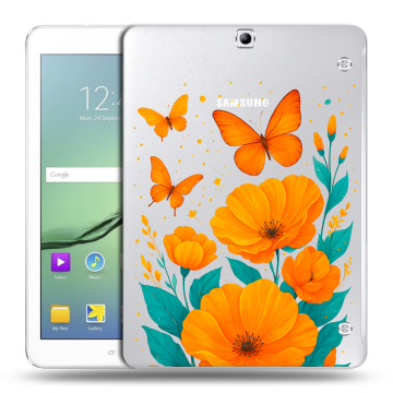 Силиконовый чехол на Samsung Galaxy Tab S2 9.7 с принтом цветы бабочки
