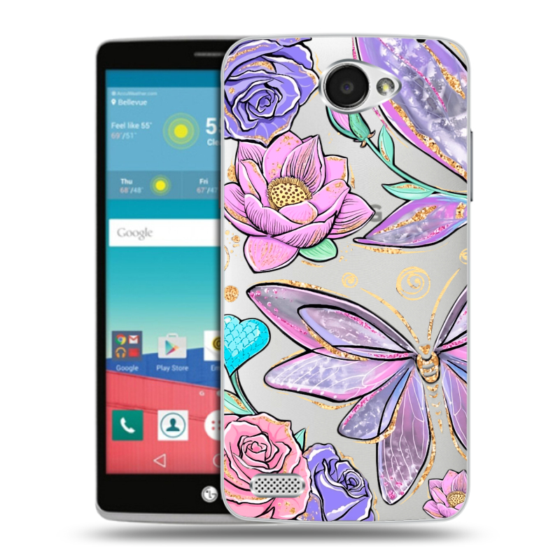 Пластиковый чехол на LG Max с принтом Бабочки и цветы Пластиковый чехол на LG Max с принтом Бабочки и цветы