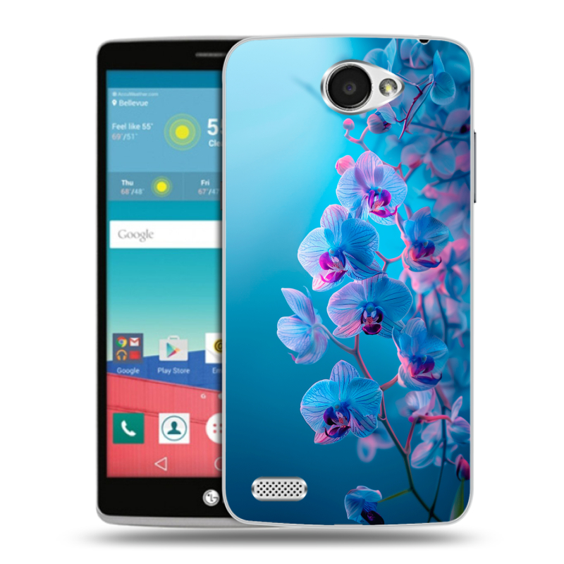 Пластиковый чехол на LG Max с принтом голубые орхидеи Пластиковый чехол на LG Max с принтом голубые орхидеи