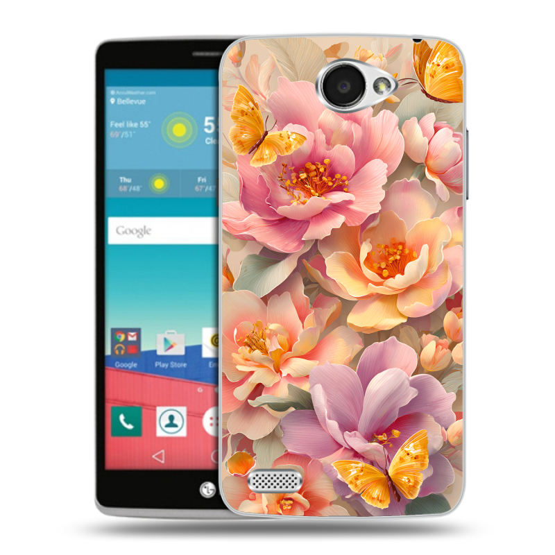Пластиковый чехол на LG Max с принтом Цветы и бабочки Пластиковый чехол на LG Max с принтом Цветы и бабочки