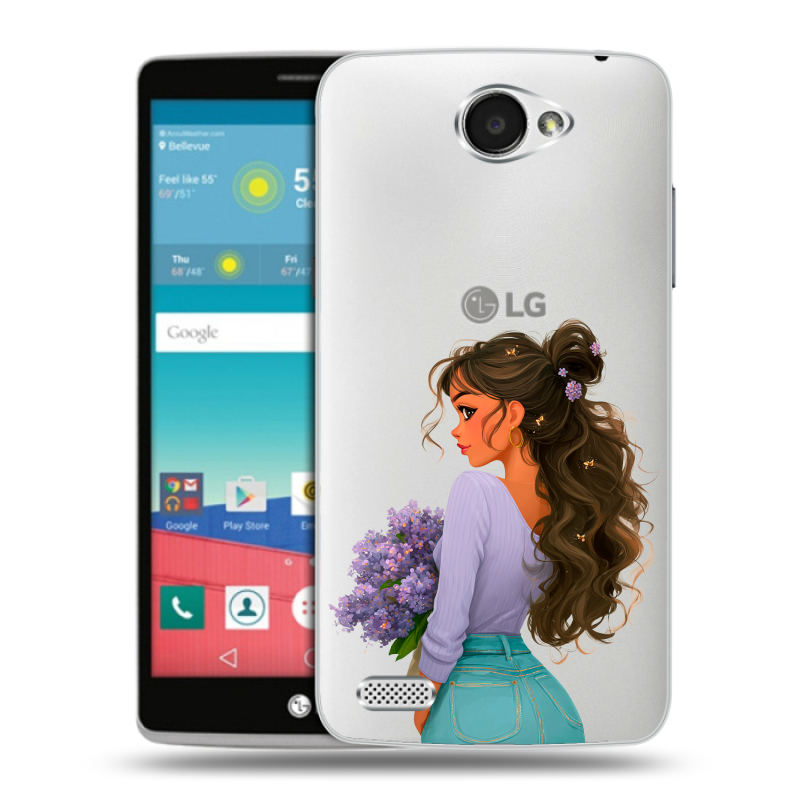 Пластиковый чехол на LG Max с принтом девушка цветы Пластиковый чехол на LG Max с принтом девушка цветы
