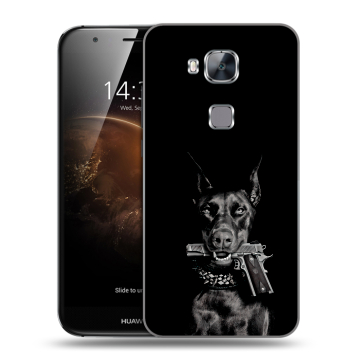 Пластиковый чехол на Huawei G8 с принтом Доберман и пистолет