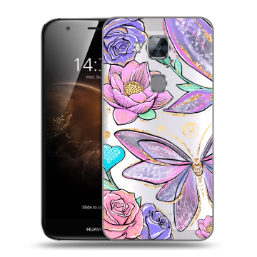 Пластиковый чехол на Huawei G8 с принтом Бабочки и цветы