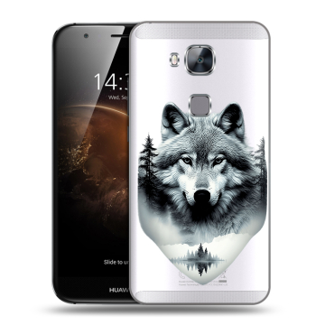 Пластиковый чехол на Huawei G8 с принтом Волк в лесу