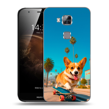 Пластиковый чехол на Huawei G8 с принтом Корги на скейте