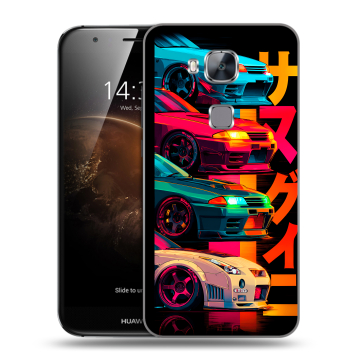 Пластиковый чехол на Huawei G8 с принтом Гоночные машины