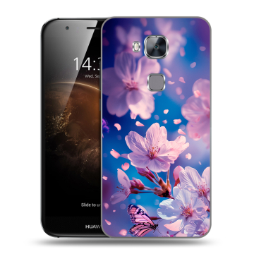 Пластиковый чехол на Huawei G8 с принтом цветы бабочки