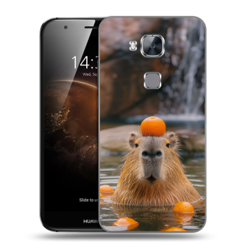 Пластиковый чехол на Huawei G8 с принтом Капибара с апельсином