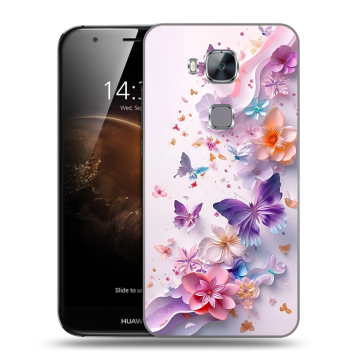Пластиковый чехол на Huawei G8 с принтом цветы бабочки