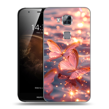 Пластиковый чехол на Huawei G8 с принтом бабочки розовые Пластиковый чехол на Huawei G8 с принтом бабочки розовые